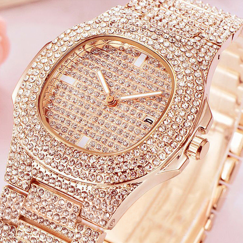 full diamond calendar quartz watch