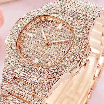 full diamond calendar quartz watch