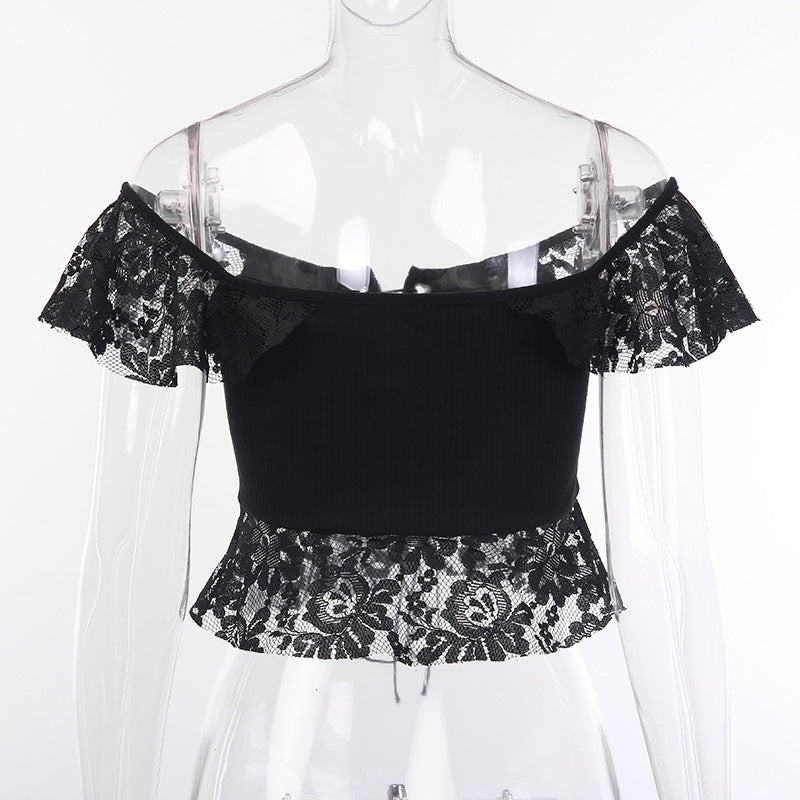 Cut Out Lace Open Waist One Shoulder Top