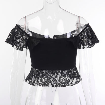 Cut Out Lace Open Waist One Shoulder Top