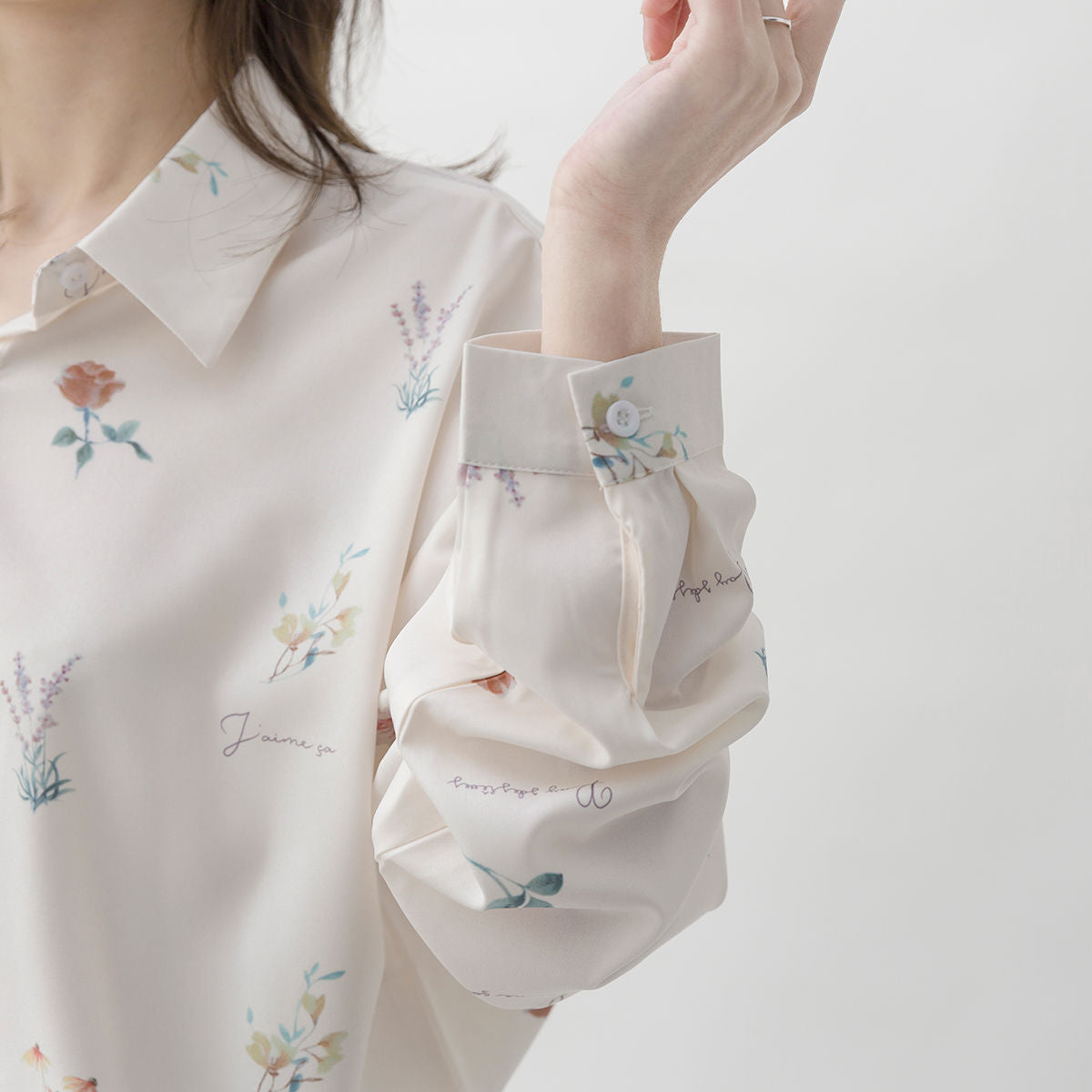 Autumn New Style Korean Style Simple Lapel Printed Temperament Chiffon Long-Sleeved Shirt