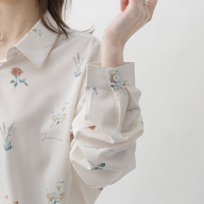 Autumn New Style Korean Style Simple Lapel Printed Temperament Chiffon Long-Sleeved Shirt