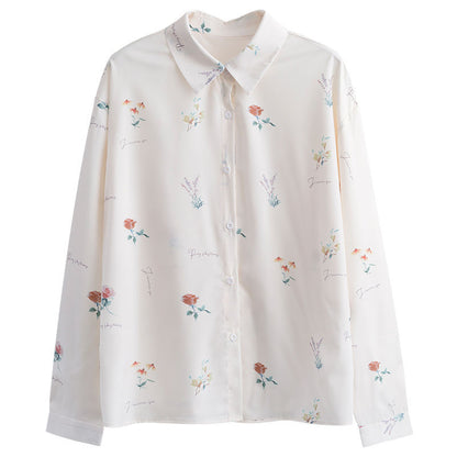 Autumn New Style Korean Style Simple Lapel Printed Temperament Chiffon Long-Sleeved Shirt