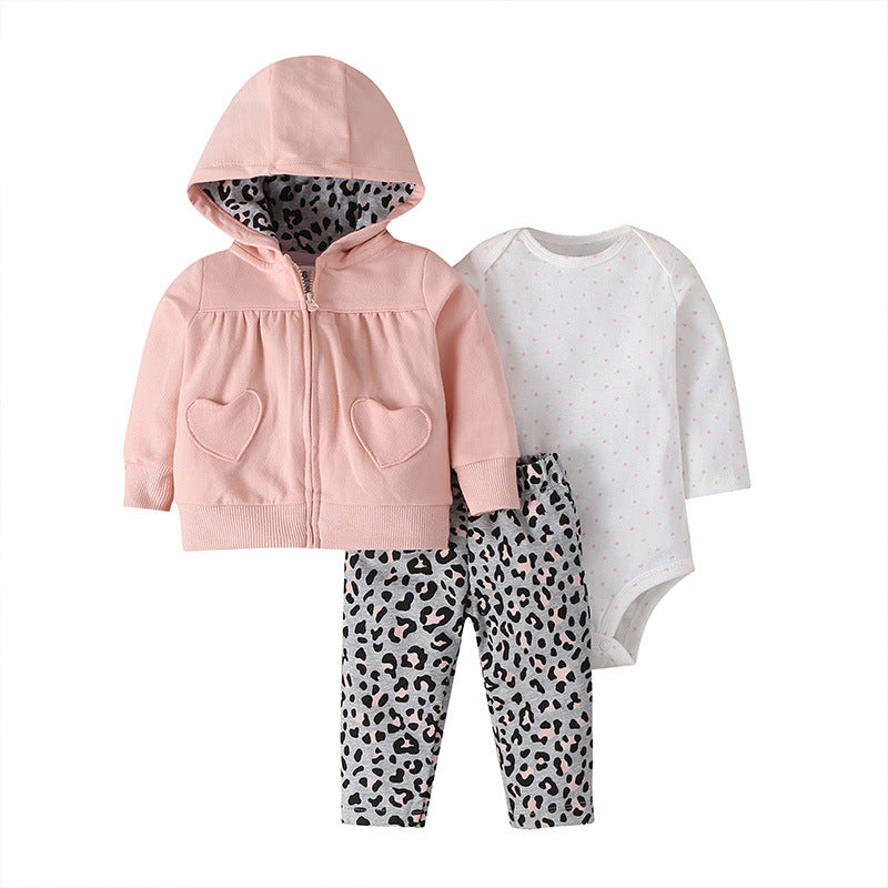 Three-Piece Baby Long-Sleeved Hooded Sweater And Romper For Men And Women