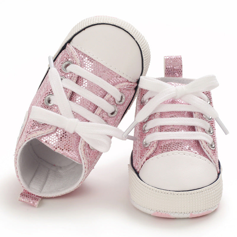 Baby Toddler Shoes Soft Sole Sequined  aby Shoes Lace Up All-Match Casual Shoes