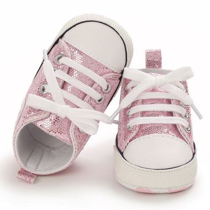 Baby Toddler Shoes Soft Sole Sequined  aby Shoes Lace Up All-Match Casual Shoes