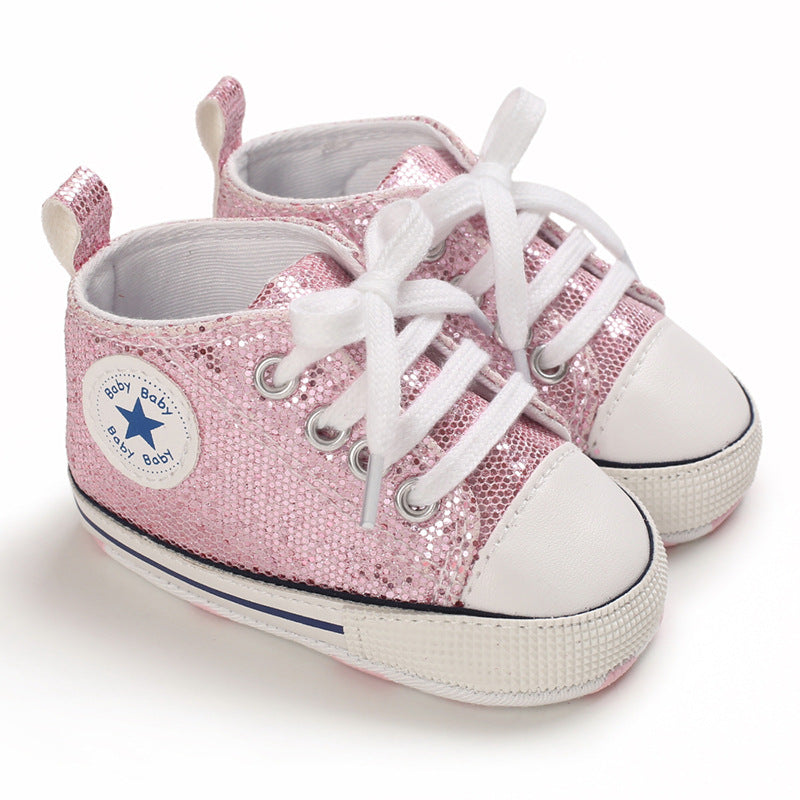 Baby Toddler Shoes Soft Sole Sequined  aby Shoes Lace Up All-Match Casual Shoes
