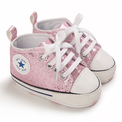 Baby Toddler Shoes Soft Sole Sequined  aby Shoes Lace Up All-Match Casual Shoes
