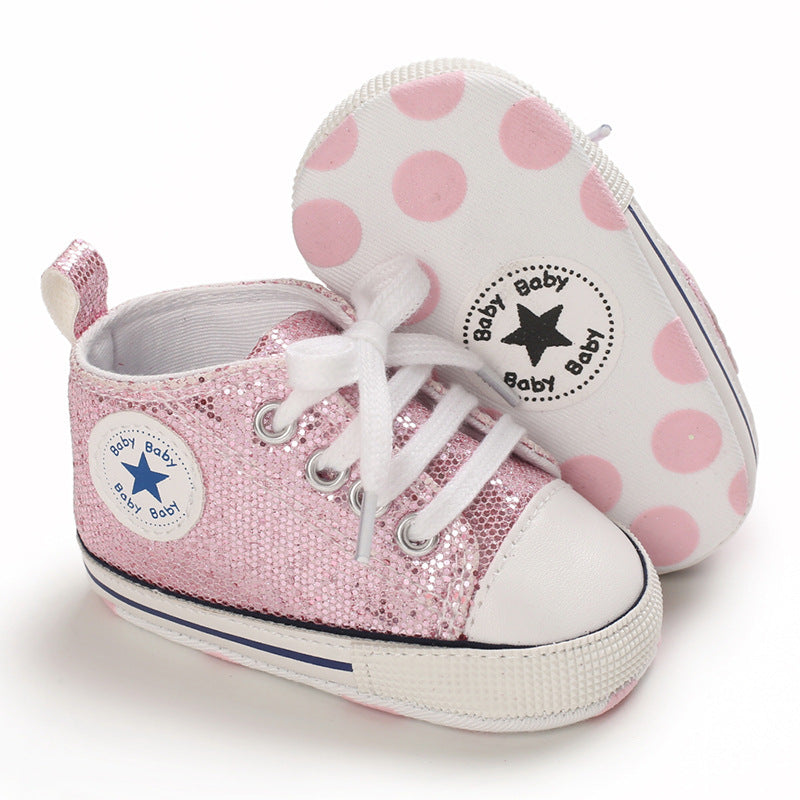 Baby Toddler Shoes Soft Sole Sequined  aby Shoes Lace Up All-Match Casual Shoes