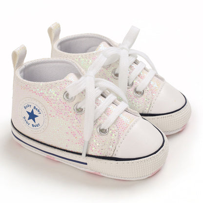 Baby Toddler Shoes Soft Sole Sequined  aby Shoes Lace Up All-Match Casual Shoes