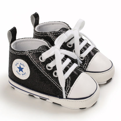 Baby Toddler Shoes Soft Sole Sequined  aby Shoes Lace Up All-Match Casual Shoes