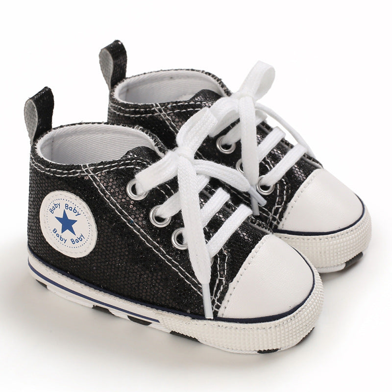 Baby Toddler Shoes Soft Sole Sequined  aby Shoes Lace Up All-Match Casual Shoes