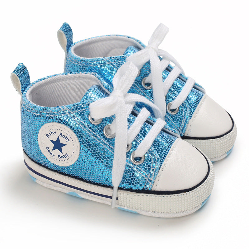 Baby Toddler Shoes Soft Sole Sequined  aby Shoes Lace Up All-Match Casual Shoes