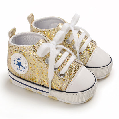 Baby Toddler Shoes Soft Sole Sequined  aby Shoes Lace Up All-Match Casual Shoes