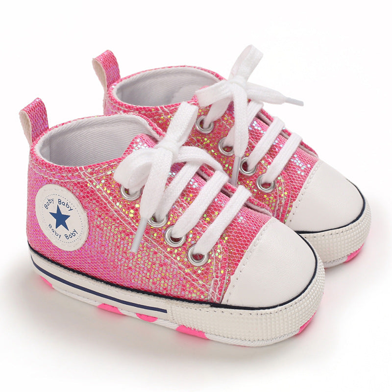 Baby Toddler Shoes Soft Sole Sequined  aby Shoes Lace Up All-Match Casual Shoes