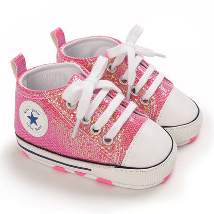Baby Toddler Shoes Soft Sole Sequined  aby Shoes Lace Up All-Match Casual Shoes