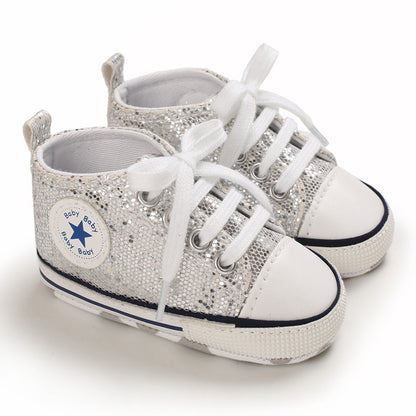 Baby Toddler Shoes Soft Sole Sequined  aby Shoes Lace Up All-Match Casual Shoes