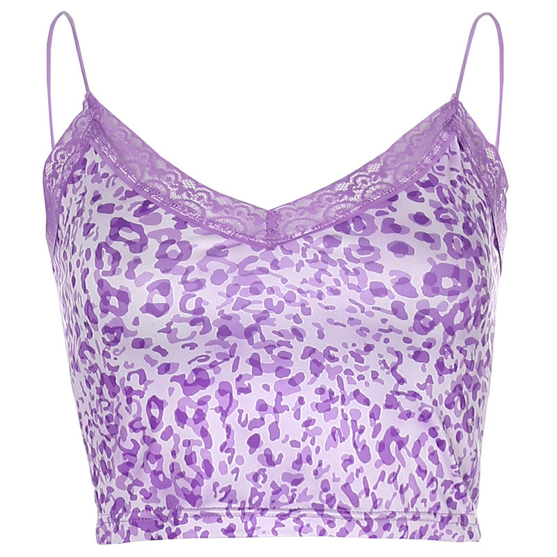 Sexy Leopard Print Lace Trim Camisole Ladies Vest