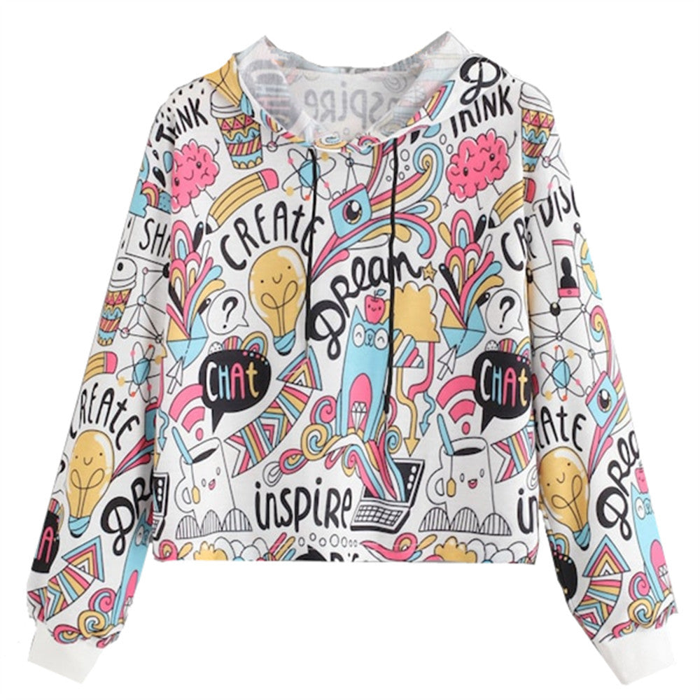 Loose Short Cropped Long-Sleeved Hooded Sweater Women