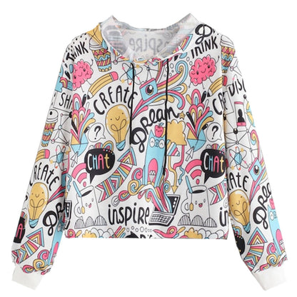 Loose Short Cropped Long-Sleeved Hooded Sweater Women