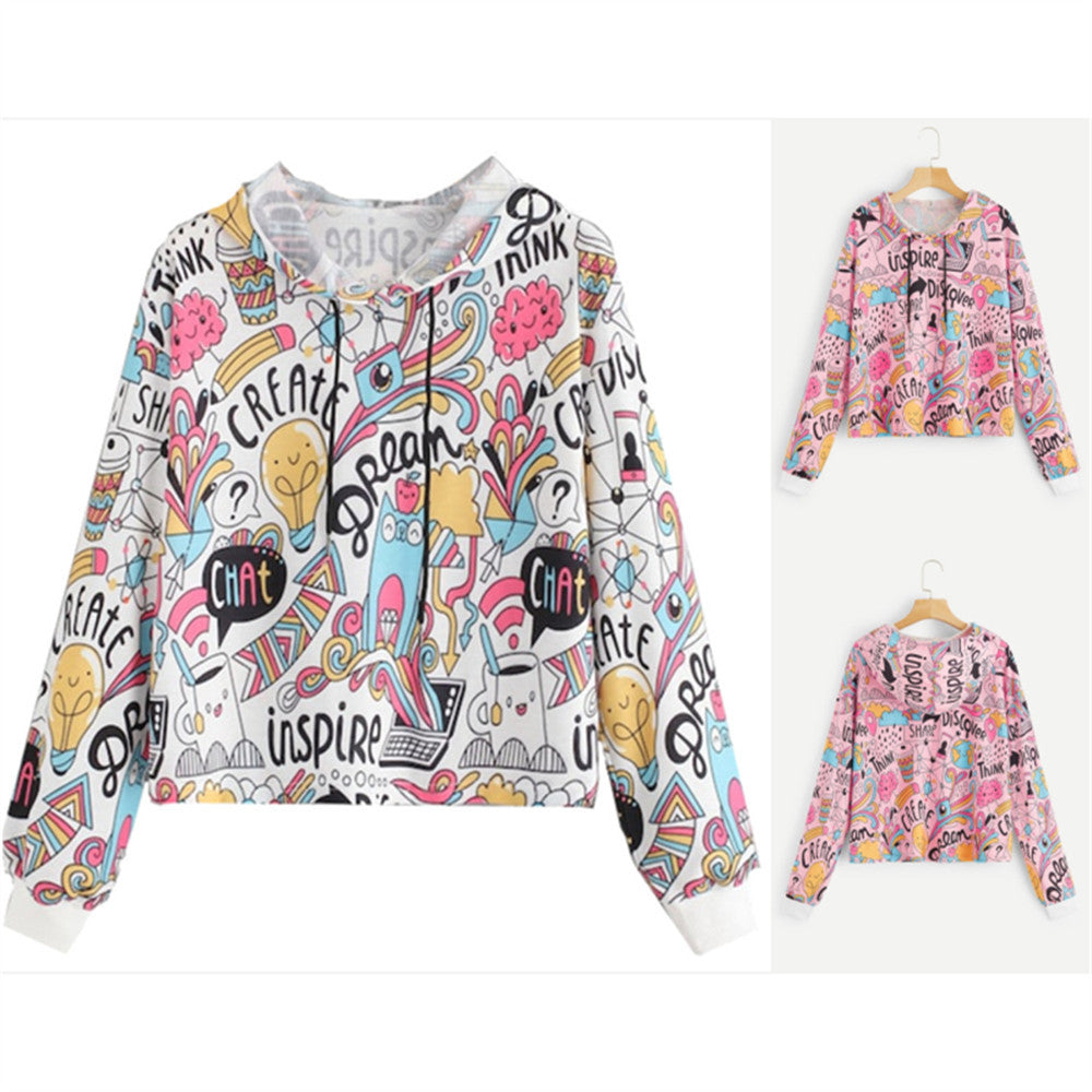 Loose Short Cropped Long-Sleeved Hooded Sweater Women