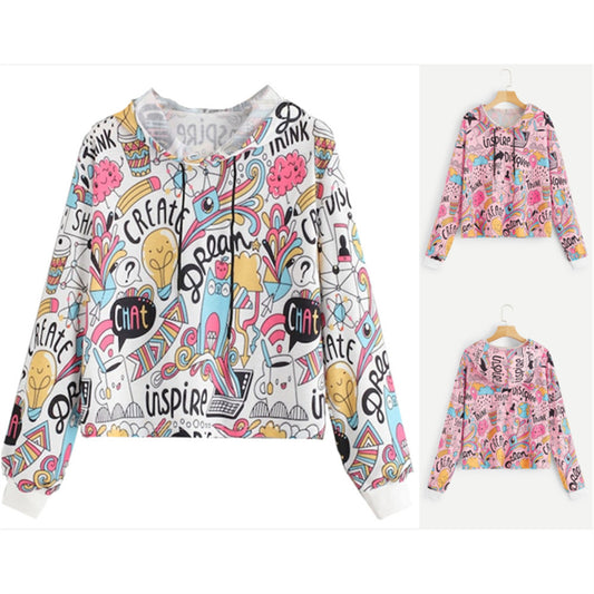Loose Short Cropped Long-Sleeved Hooded Sweater Women