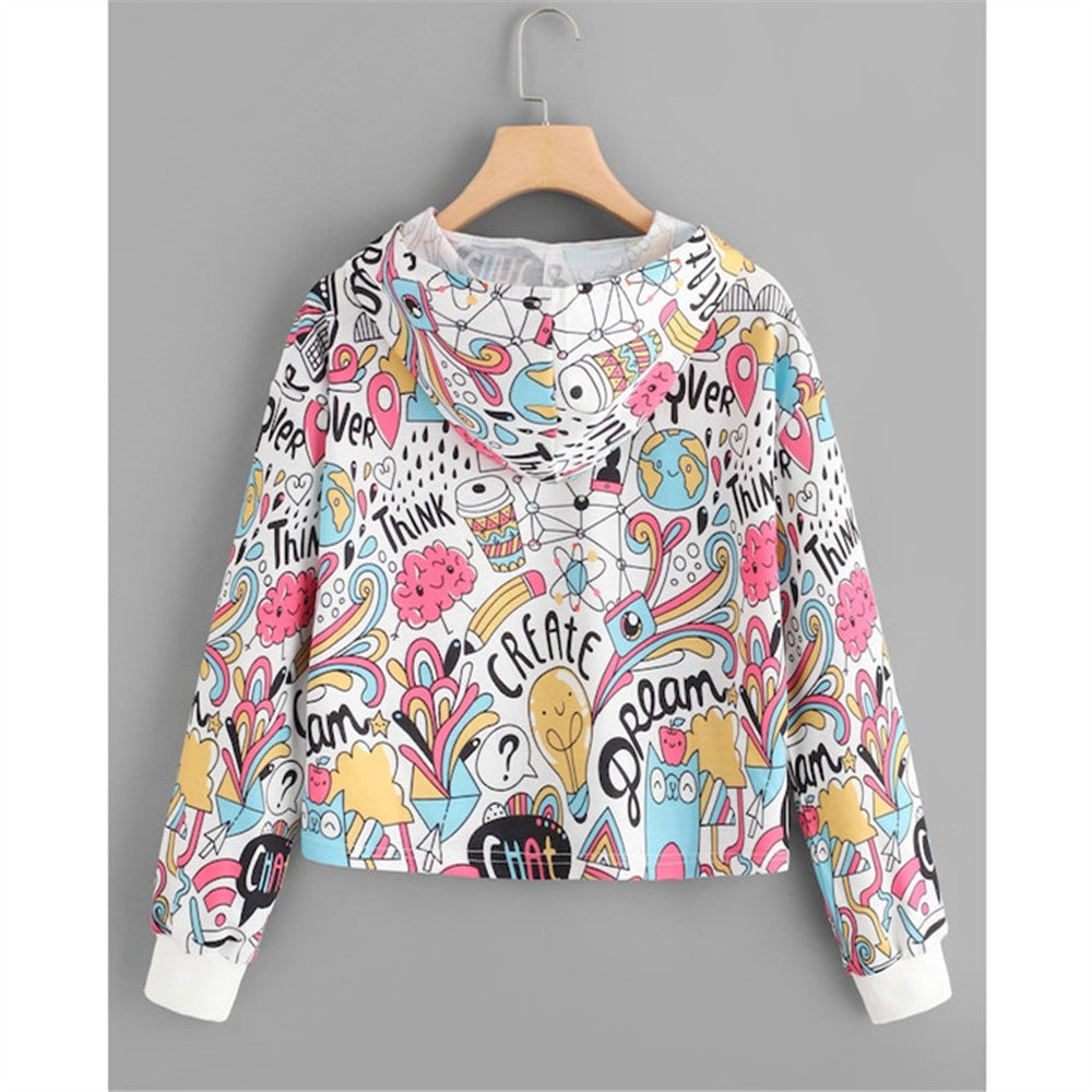 Loose Short Cropped Long-Sleeved Hooded Sweater Women