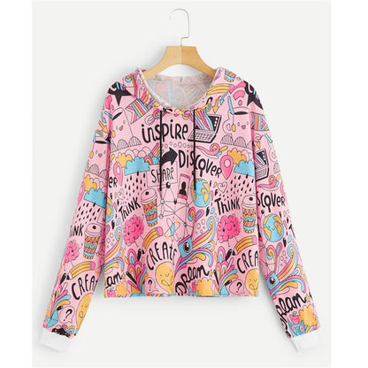 Loose Short Cropped Long-Sleeved Hooded Sweater Women