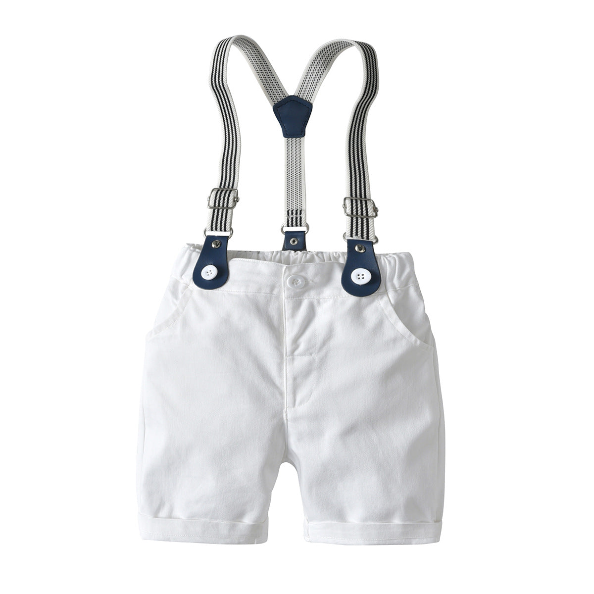 Boy Gentleman Short-Sleeved Plaid Shirt Overalls