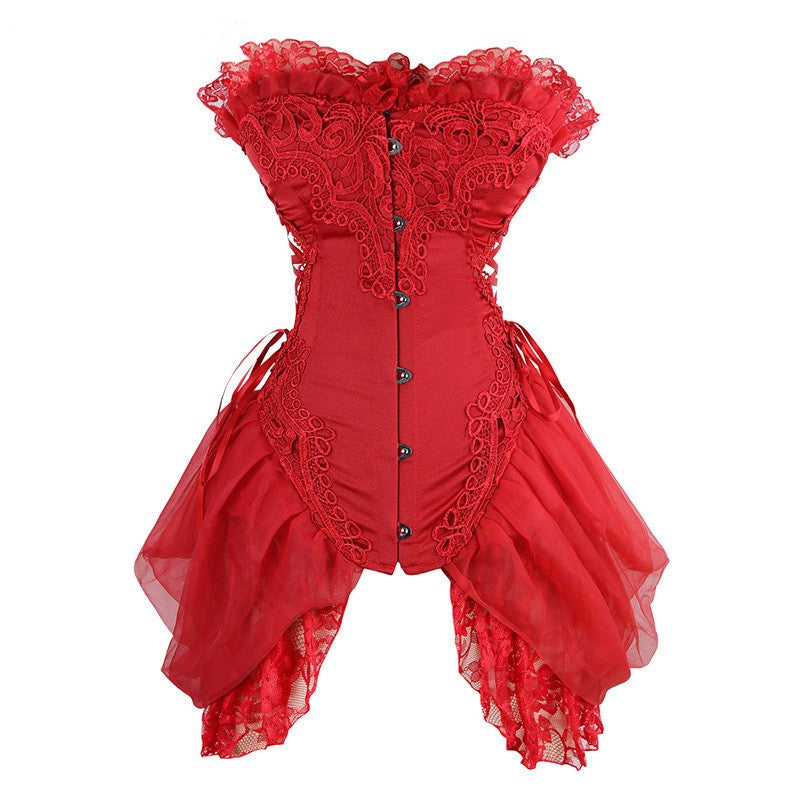 Lace Embroidered Swallowtail Skirt And Belly Shaper