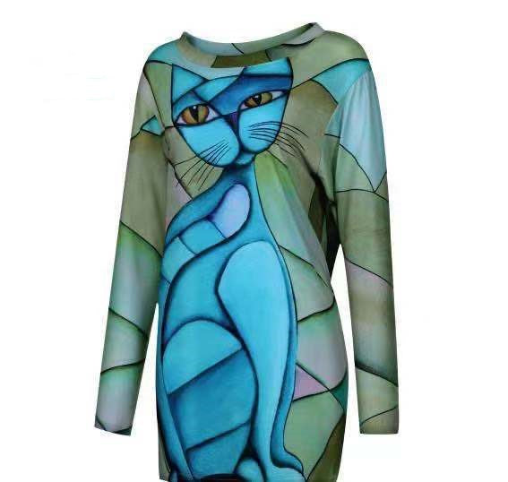 European And American Loose Mid-length Long-sleeved T-shirt