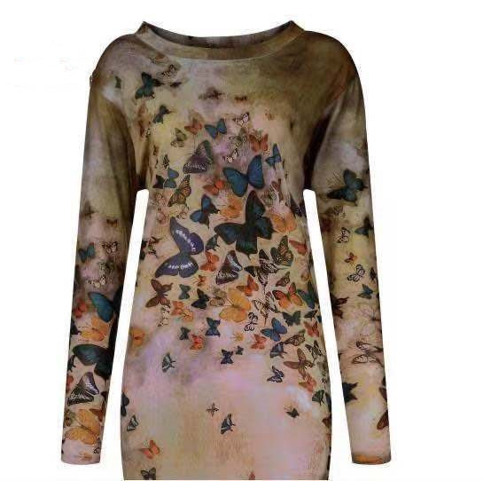 European And American Loose Mid-length Long-sleeved T-shirt