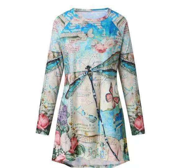 European And American Loose Mid-length Long-sleeved T-shirt