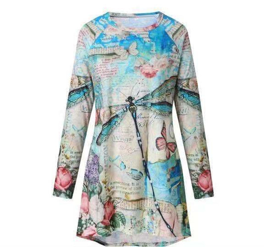 European And American Loose Mid-length Long-sleeved T-shirt