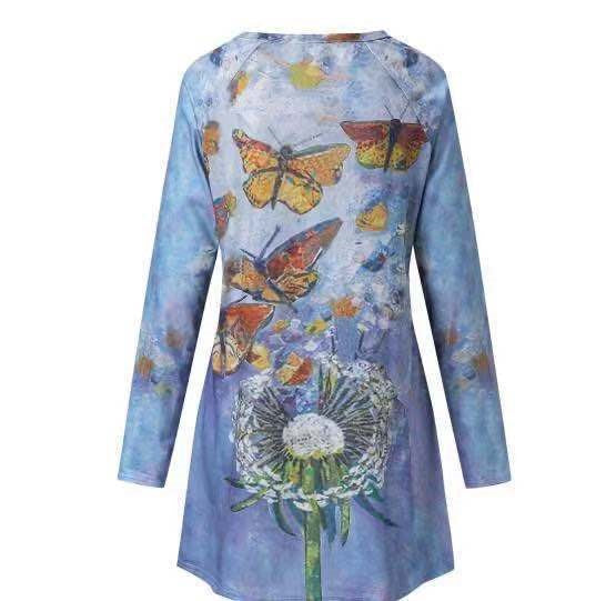 European And American Loose Mid-length Long-sleeved T-shirt
