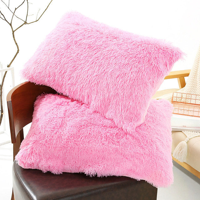 Plush Pillow Case Winter Warm Long Fluffy Slee