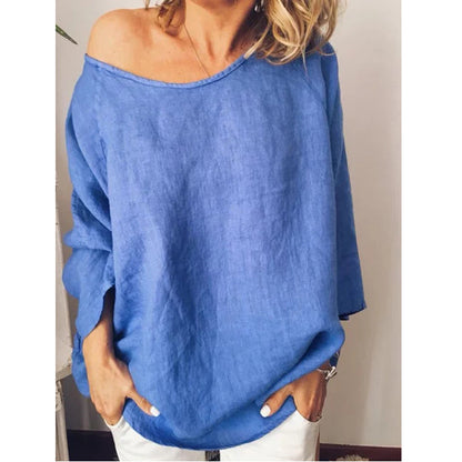 Cotton and linen solid color loose top