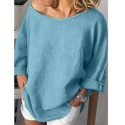 Cotton and linen solid color loose top