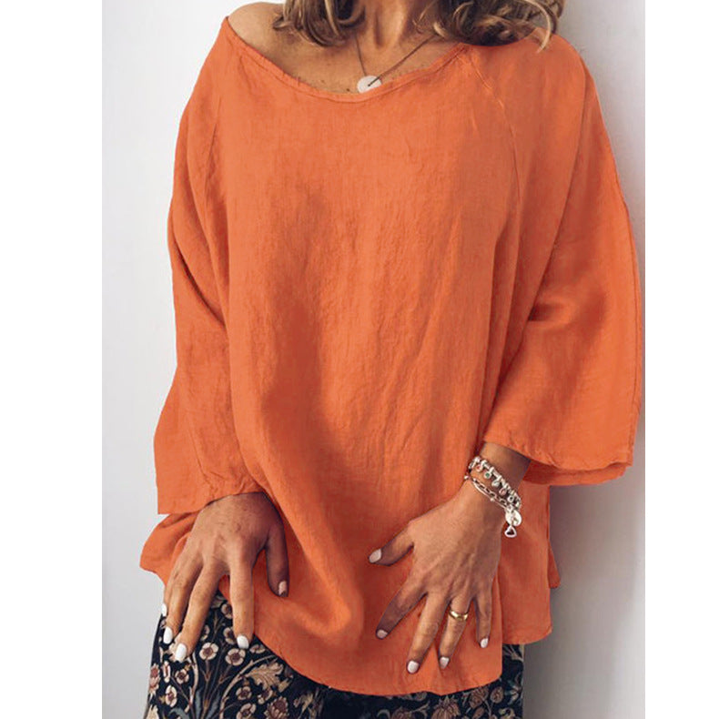 Cotton and linen solid color loose top