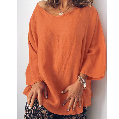Cotton and linen solid color loose top