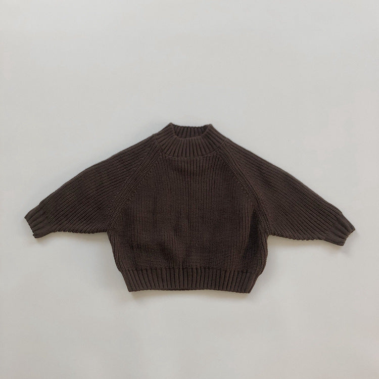 Children's Padded Pullover Sweater Retro Thick Line Half High Neck Sweater For Boys And Girls