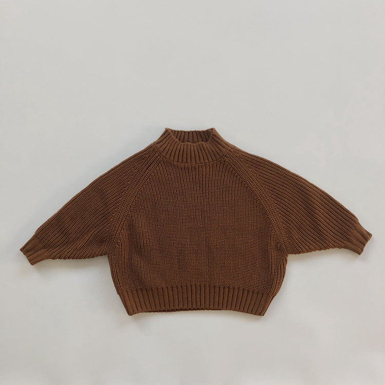Children's Padded Pullover Sweater Retro Thick Line Half High Neck Sweater For Boys And Girls