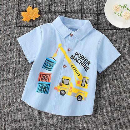 Children's Short Sleeve Cartoon Shirt Boy Summer Thin