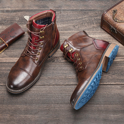 Men's Leather Boots Fashion Tooling Short Boots High Top Martin Boots