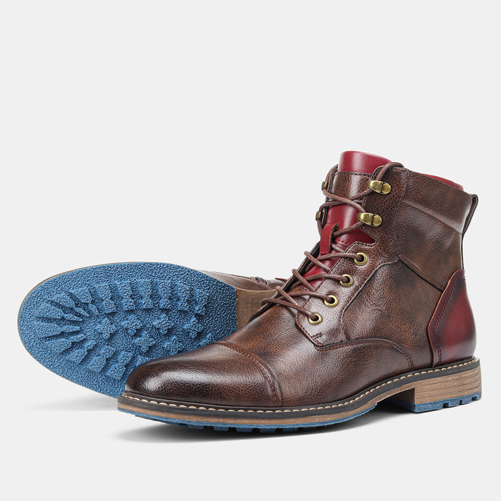Men's Leather Boots Fashion Tooling Short Boots High Top Martin Boots