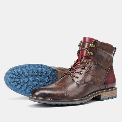 Men's Leather Boots Fashion Tooling Short Boots High Top Martin Boots