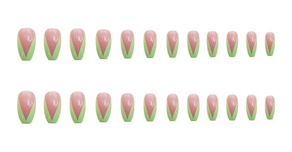 PD-57 Ballet Green French Net Red Fake Nail Sticker Nail Nail Patch Can Be Taken Off And Worn By Women