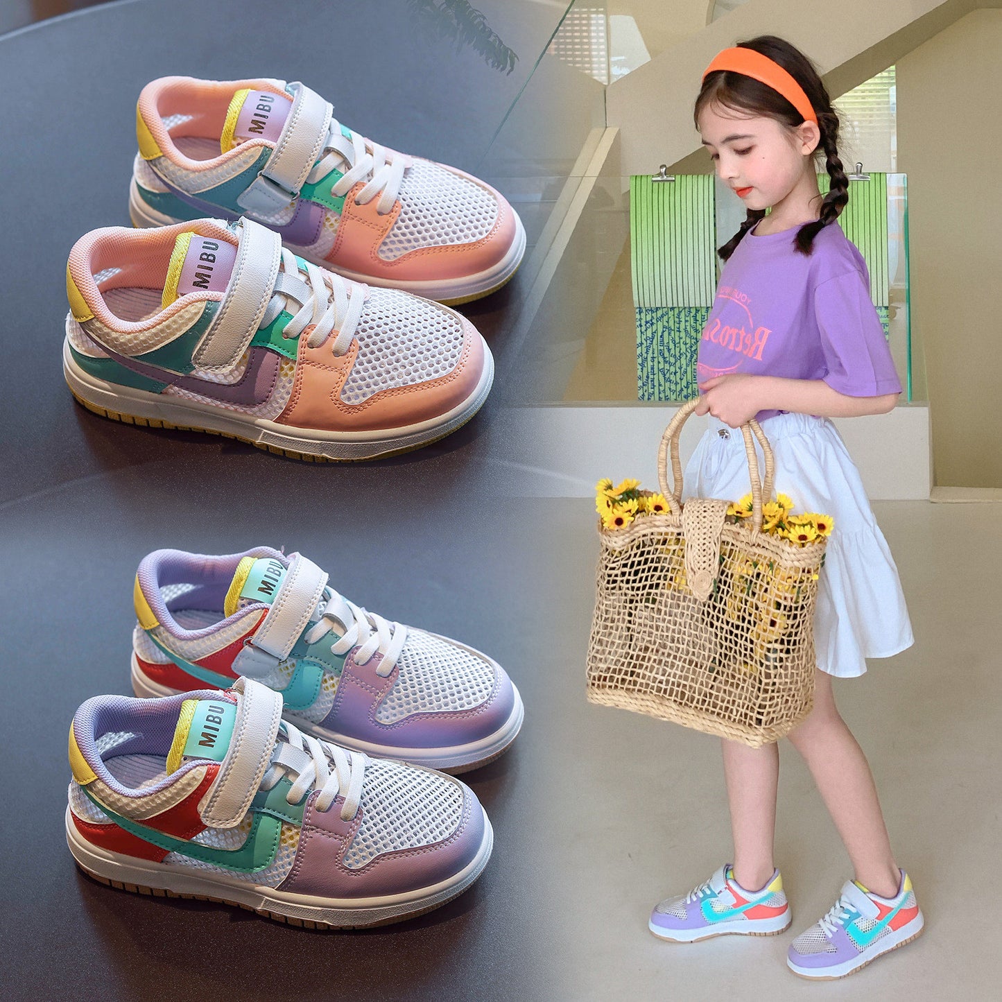 Children's Breathable Soft Sole Casual Shoes Boys' low Top Hollow Sports Shoes