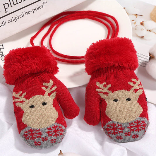 Children'S Gloves Winter New Christmas Cartoon Bag Refers To The Hanging Rope Warm Gloves Children'S Gloves