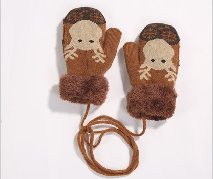 Children'S Gloves Winter New Christmas Cartoon Bag Refers To The Hanging Rope Warm Gloves Children'S Gloves